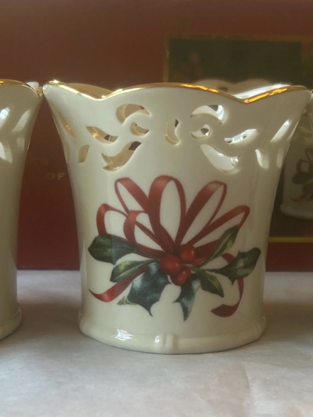 Lenox Set Of 3 Holly Leaves Votives Holiday Christmas Candle Holders